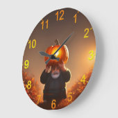 Gnome De Jardin Portant Un Citrouille, Horloge Mur (Angle)