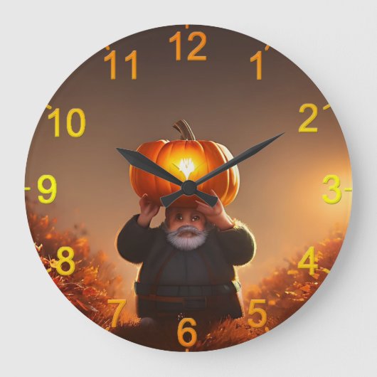 Gnome De Jardin Portant Un Citrouille, Horloge Mur (Recto)