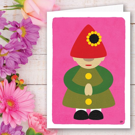 Gnome de la fête des mères sur carte rose