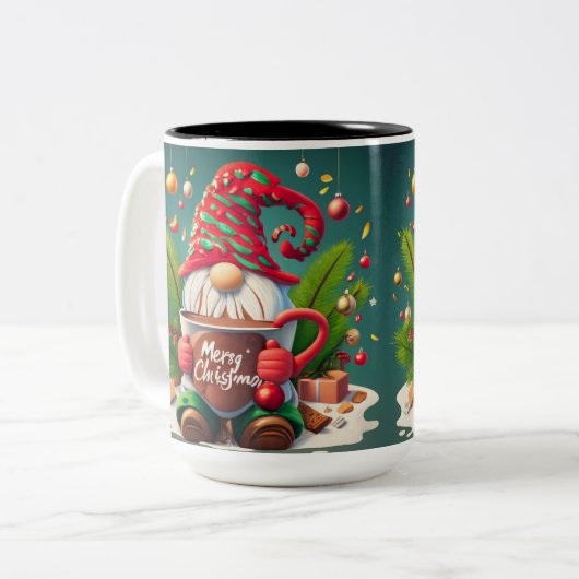 Gnome de Noël Énorme chocolat chaud café Mug (Devant gauche)
