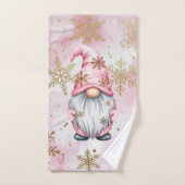 Gnome de Noël rose flocons d'or (Serviette à main)