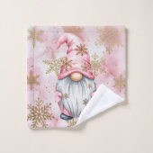 Gnome de Noël rose flocons d'or (Gant de toilette)