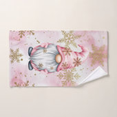 Gnome de Noël rose flocons d'or (Serviette à main)