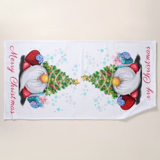 Gnome de serviette de plage de Noël avec cadeau (Devant)