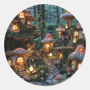 Gnome dorp op avond tijd ronde sticker