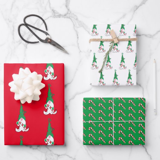 Gnome Elf Wrapping Paper Flat Sheet Set van 3 (Voorkant)