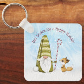 Gnome en Fox Best Wishes Happy Holiday Custom Sleutelhanger (Voorkant)