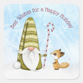 Gnome en Fox Best Wishes Happy Holiday Custom Vierkante Sticker