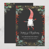 Gnome en Holly bessen Feestdagenkaart (Voorkant / Achterkant)