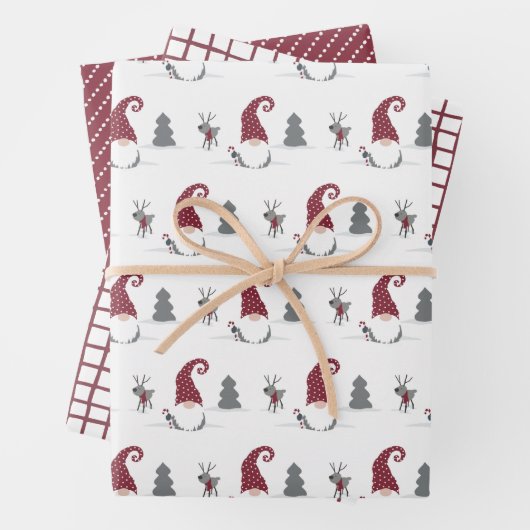 Gnome en rendieren, raster en stippen Scandinavisc Inpakpapier Vel (In situ)