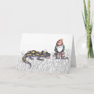 Gnome en Salamander staan in onkruid Kaart