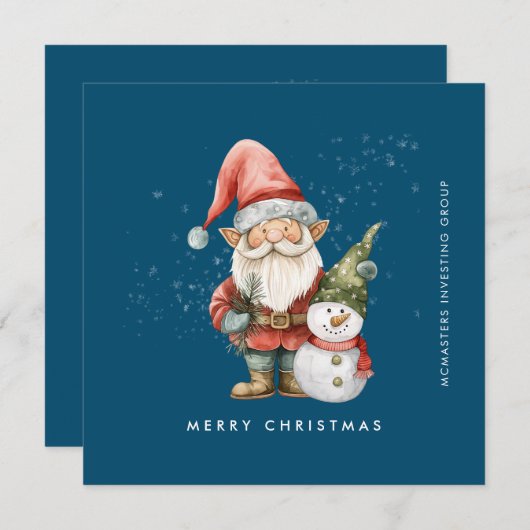 Gnome en Sneeuwman Vrolijk Kerstfeest Zakelijk Fla Feestdagenkaart (Voorkant / Achterkant)
