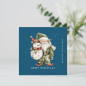 Gnome en Sneeuwman Vrolijk Kerstfeest Zakelijk Fla Feestdagenkaart (Staand voorkant)