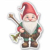 Gnome Explorer met wandelende wandelstok Sticker (Voorkant)