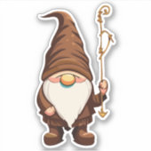 Gnome Explorer met wandelende wandelstok Sticker (Voorkant)