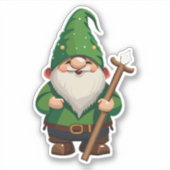 Gnome Explorer met wandelende wandelstok Sticker (Voorkant)