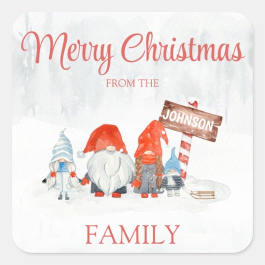 Gnome Familie van Vier Kerst sticker (Voorkant)