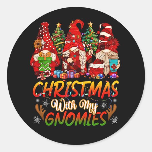 Gnome Familie Vrolijk Kerstfeest Met Mijn Gnomies Ronde Sticker (Voorkant)
