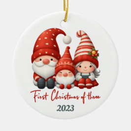 Gnome Feestdagen: Eerste Kerstmis van Drie ornamen Keramisch Ornament