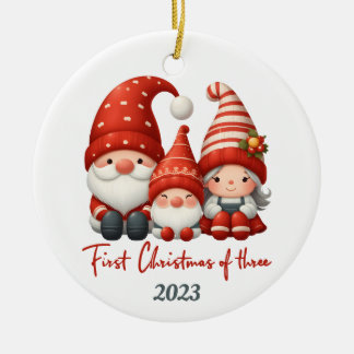 Gnome Feestdagen: Eerste Kerstmis van Drie ornamen Keramisch Ornament