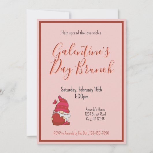 Gnome Galentines Day Brunch Uitnodiging (Voorkant)