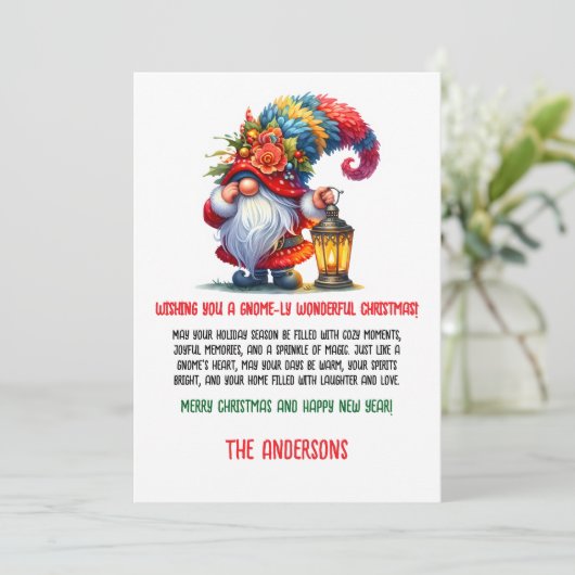 Gnome geïnspireerde kerstkaarten feestdagenkaart (Staand voorkant)