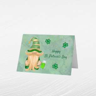 Gnome Groen Goud Klavertje Bier St. Patrick's Dag Feestdagen Kaart