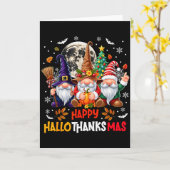 Gnome Hallothanksmas Halloween Thanksgiving Christ Kaart (Gele Bloem)