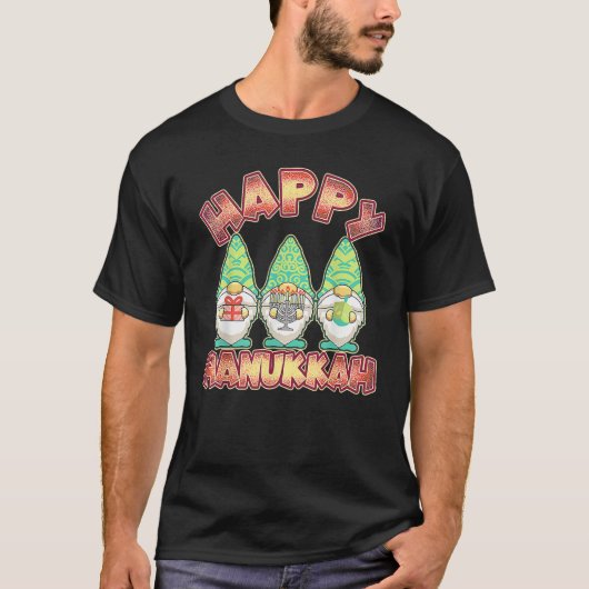 Gnome Hanukkah Jewish Candles Festival Menorah Dre T-shirt (Voorkant)