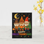 Gnome Happy Hallothanksmas Shirt Thanksgiving Xmas Kaart (Gele Bloem)