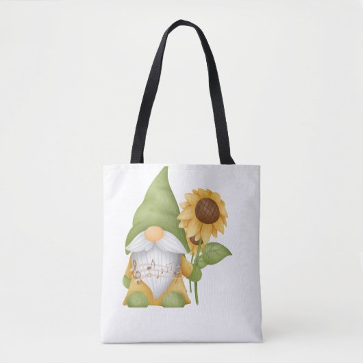 Gnome Holding a Sunflower and Notes on a Tote Bag (Devant)