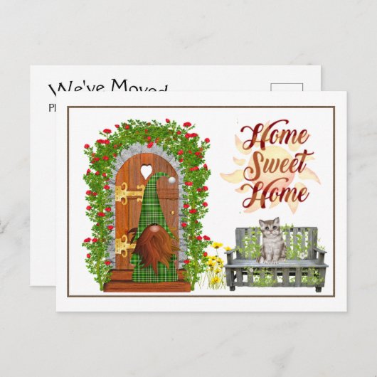 Gnome Home Sweet Home Adres Verandering Briefkaart (Voorkant / Achterkant)