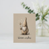 Gnome Illustration with "Warm Wishes" Text Briefkaart (Staand voorkant)
