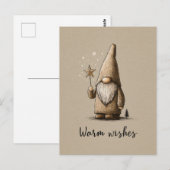 Gnome Illustration with "Warm Wishes" Text Briefkaart (Voorkant / Achterkant)