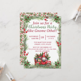 Gnome in een  rode truck kerstfeest kaart