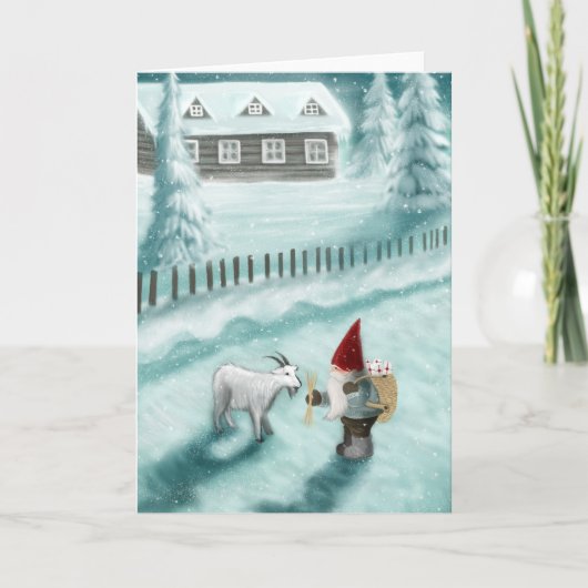 Gnome in het Scandinavische landschap Feestdagen Kaart (Voorkant)