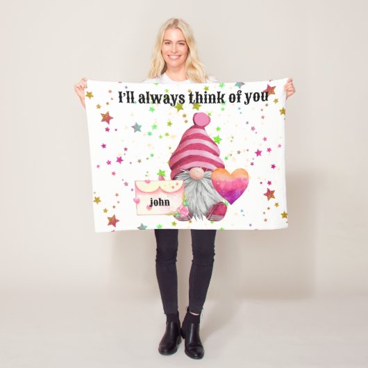 Gnome in love with rainbow heart fleece deken (In situ)