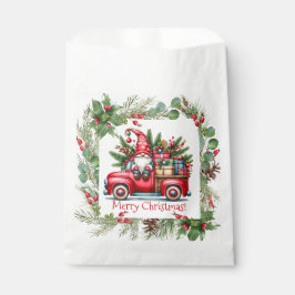 Gnome in rode vrachtwagen gevuld met geschenken bedankzakje