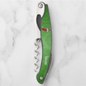 Gnome in Stocking Candy Canes Fancy groene werveli Kurkentrekker (Voorkant)