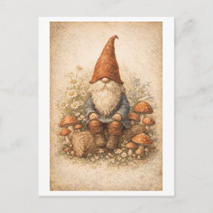 Gnome in vintage stijl op een boomstam briefkaart