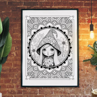 Gnome kan Mandala volwassen kleuring bloeien Poster