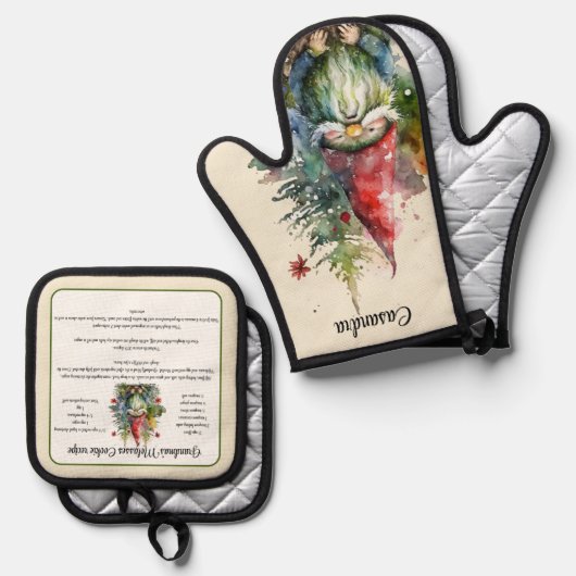 Gnome Kerst Recept Keepsake Cookies Ovenwant & Pannenlap Set (Voorkant / Achterkant)