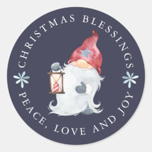 Gnome kerstcadeautjes Peace Love Joy Ronde Sticker