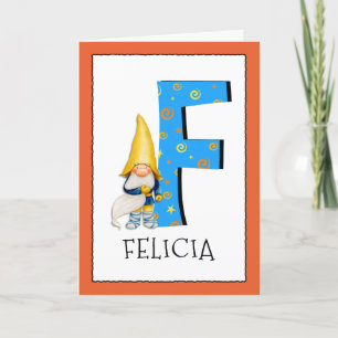 Gnome Kinder Letter F Name and Age Birthday Greeti Kaart