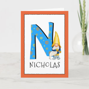 Gnome Kinder letter N Naam en leeftijd Verjaardag Kaart