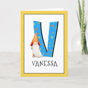 Gnome Kinder letter V Naam en leeftijd Verjaardag Kaart