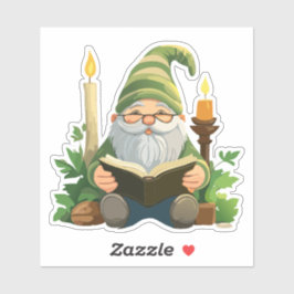 Gnome leest een boek onder kaarslicht Sticker