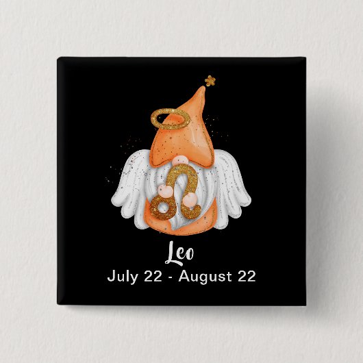 Gnome Leo Astrology Sign Angel Pinback Button (Voorkant)