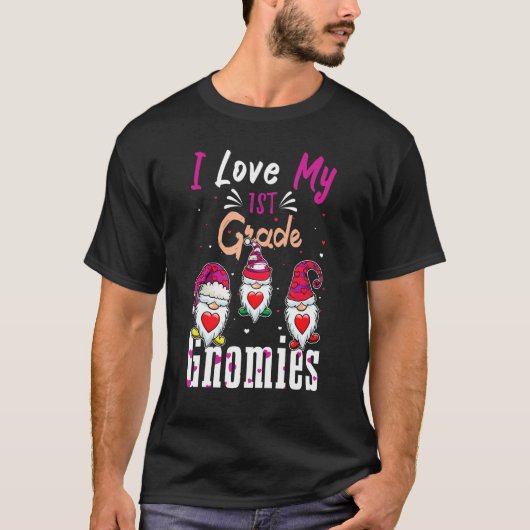 Gnome Love My 1e Grade Teacher Hearts Day Valenti T-shirt (Voorkant)