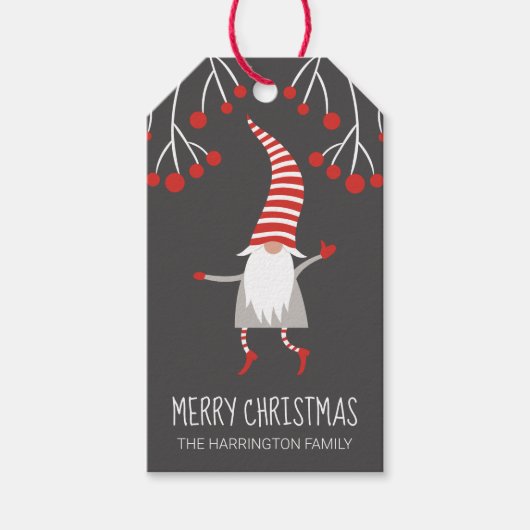 Gnome Merry Christmas Holly Berries Cadeaulabel (Voorkant)